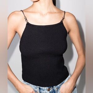 Reformation black knit top with chain straps